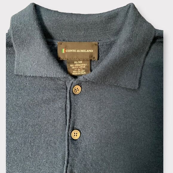 Vtg Conte di Milano‎ Mens Wool Sweater Pullover Collared Teal Collared Size XL. - Picture 8 of 8